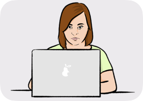 A woman in front of a laptop